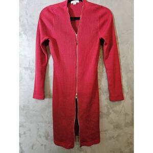 Calvin Klein Red Ribbed Sweater Dress Zip Front Long Sleeve size PM